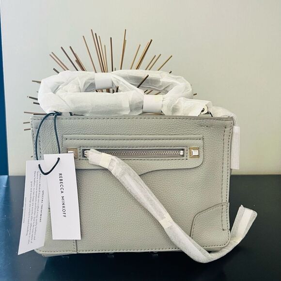 REBECCA MINKOFF Regan Leather Crossbody Bag,‎ Travel, Color: Gray (Perla), NEW - Picture 8 of 16